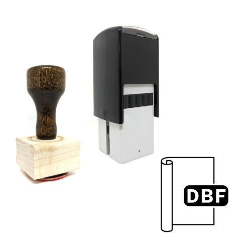 "Dbf" rubber stamp with 3 sample imprints of the image