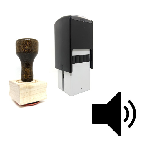 "Volume Speaker" rubber stamp with 3 sample imprints of the image