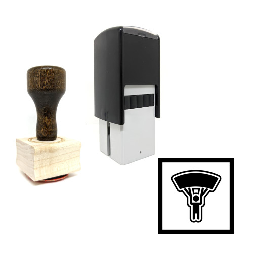 "Parachutist" rubber stamp with 3 sample imprints of the image