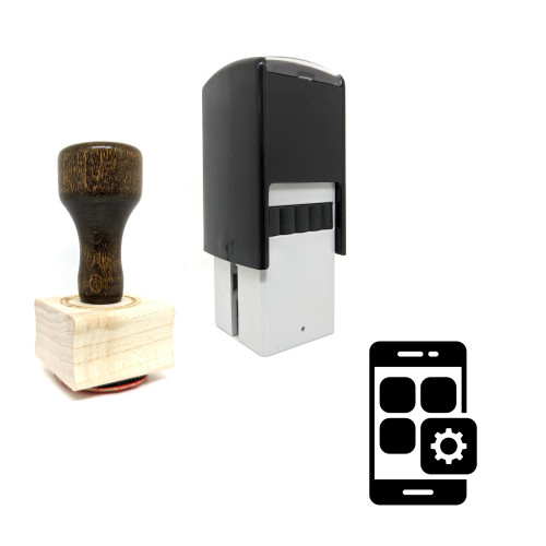 "Mobile App" rubber stamp with 3 sample imprints of the image