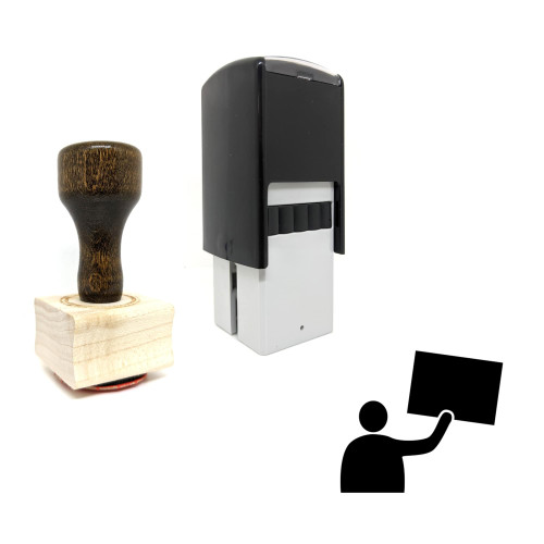 "Holding Sign" rubber stamp with 3 sample imprints of the image