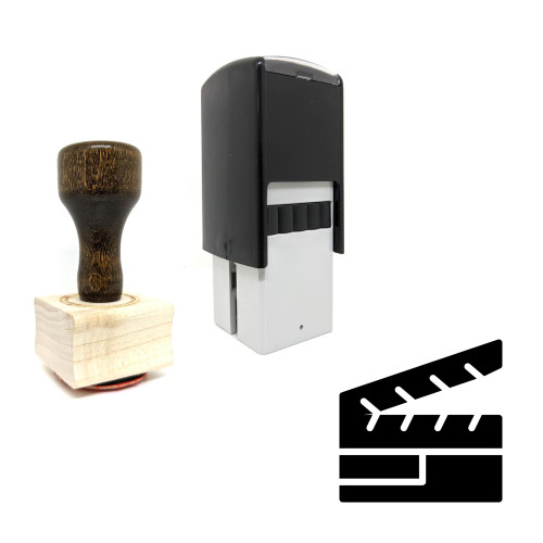 "Clapper Board" rubber stamp with 3 sample imprints of the image