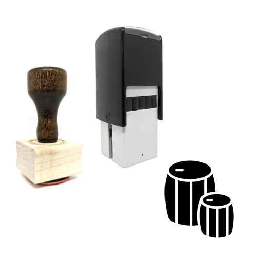 "Barrels" rubber stamp with 3 sample imprints of the image