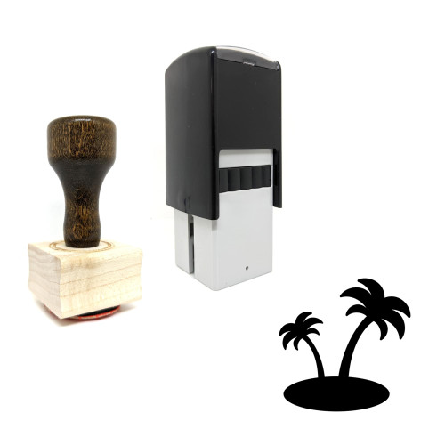 "Island" rubber stamp with 3 sample imprints of the image