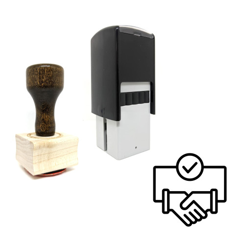 "Handshake" rubber stamp with 3 sample imprints of the image