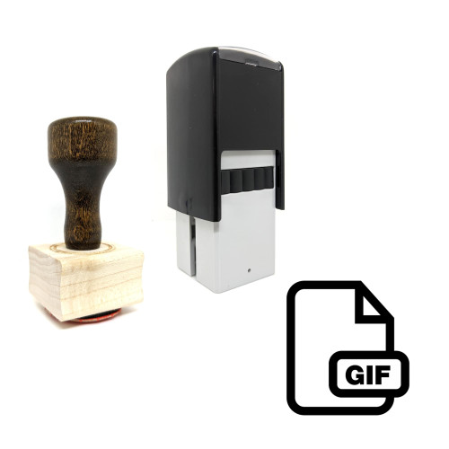 "File Gif" rubber stamp with 3 sample imprints of the image