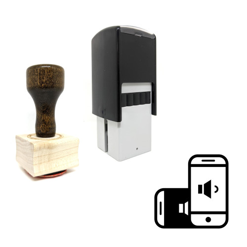 "Smartphone Volume Low" rubber stamp with 3 sample imprints of the image