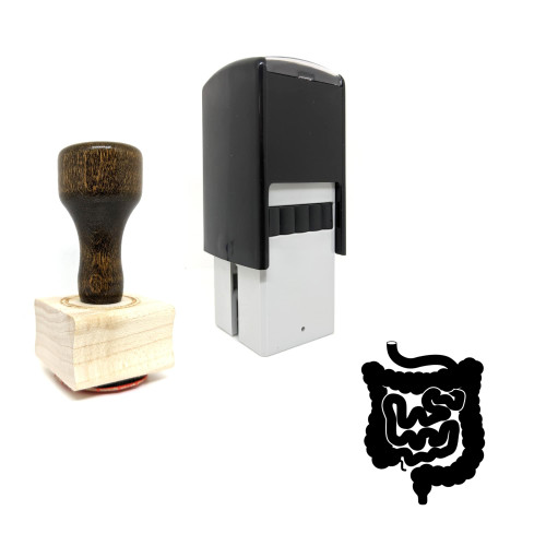 "Bowels" rubber stamp with 3 sample imprints of the image