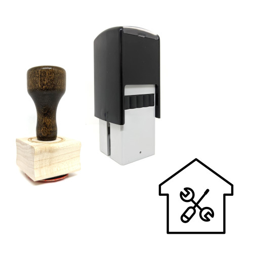 "Home Maintenance" rubber stamp with 3 sample imprints of the image