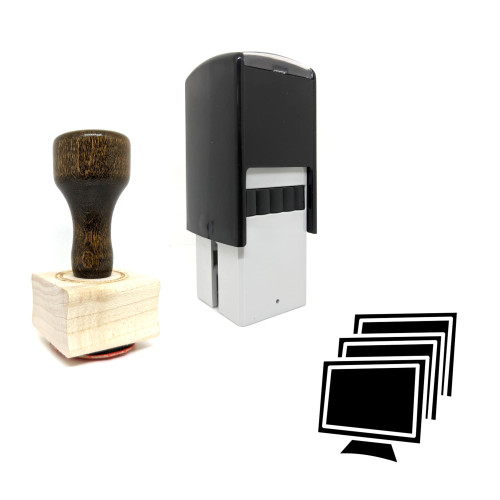 "Monitors" rubber stamp with 3 sample imprints of the image