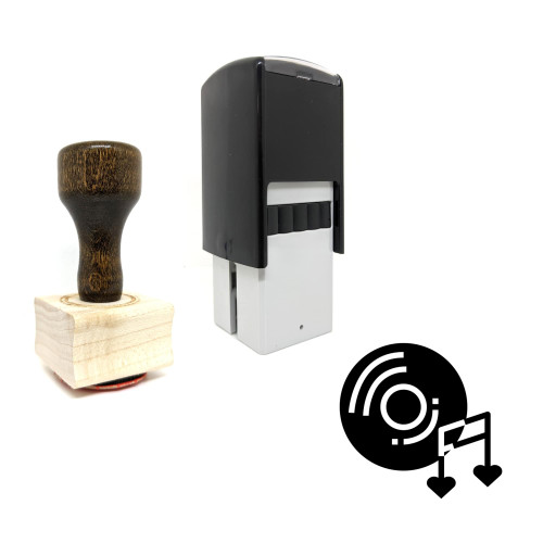 "Music" rubber stamp with 3 sample imprints of the image