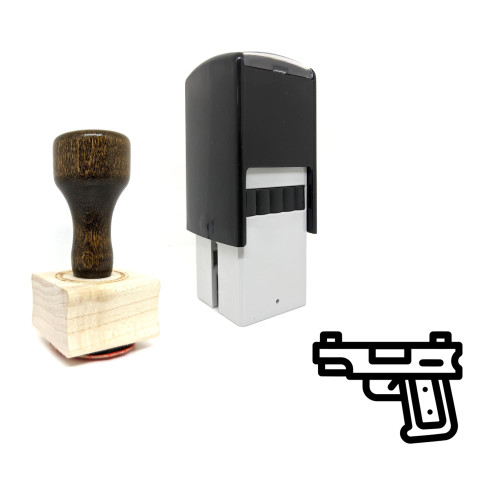 "Gun" rubber stamp with 3 sample imprints of the image