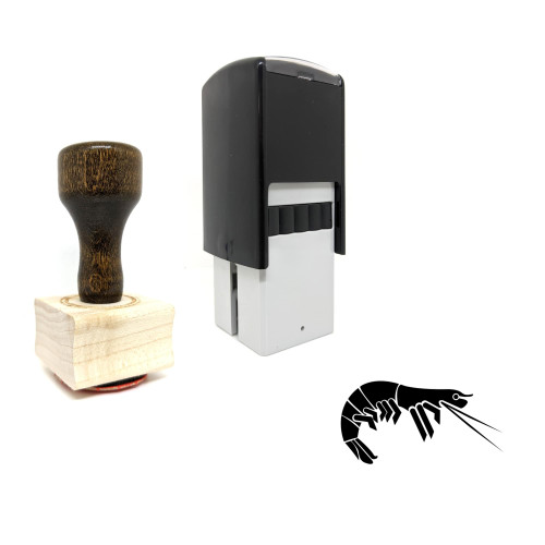 "Shrimp" rubber stamp with 3 sample imprints of the image