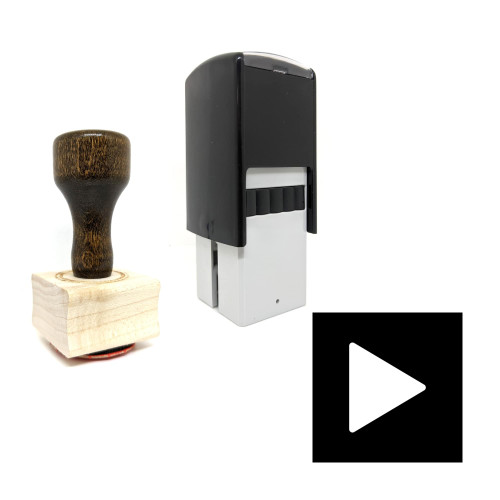 "Play" rubber stamp with 3 sample imprints of the image