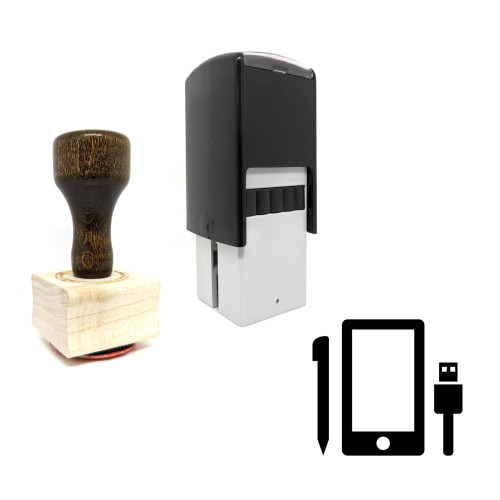 "Mobile Accessories" rubber stamp with 3 sample imprints of the image