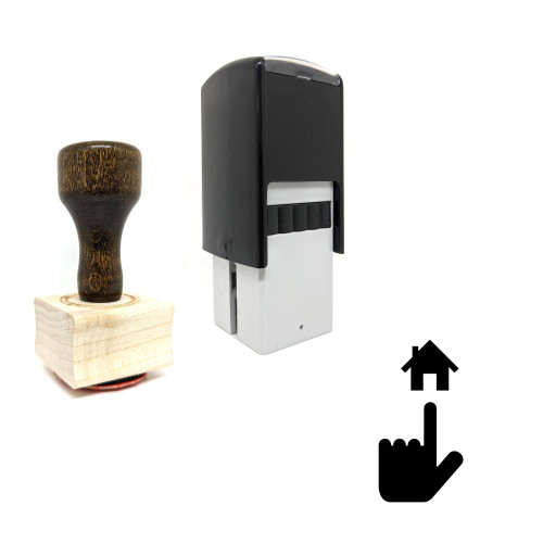 "Point At House" rubber stamp with 3 sample imprints of the image