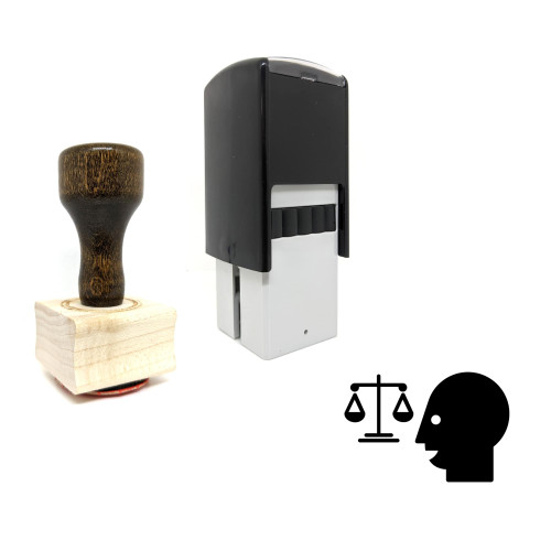 "Justice" rubber stamp with 3 sample imprints of the image