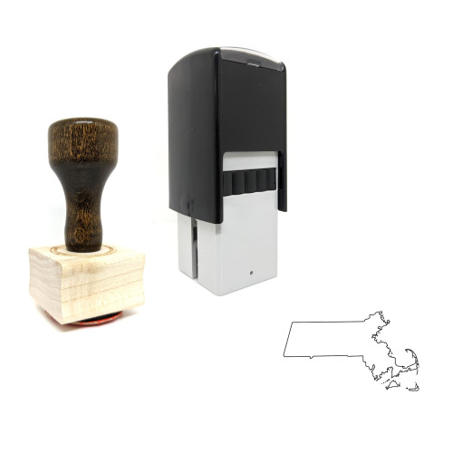 "Massachusetts Map" rubber stamp with 3 sample imprints of the image