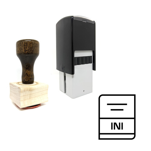 "Ini" rubber stamp with 3 sample imprints of the image
