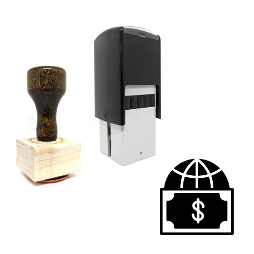"World Currency" rubber stamp with 3 sample imprints of the image