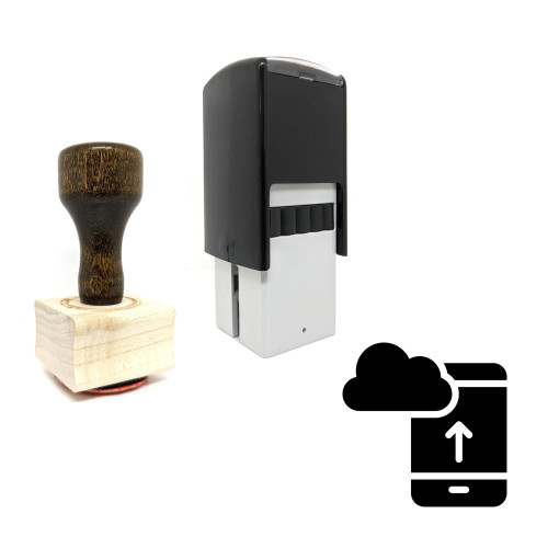 "Mobile Upload" rubber stamp with 3 sample imprints of the image