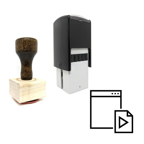 "Online Videos" rubber stamp with 3 sample imprints of the image