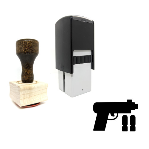 "Gun" rubber stamp with 3 sample imprints of the image