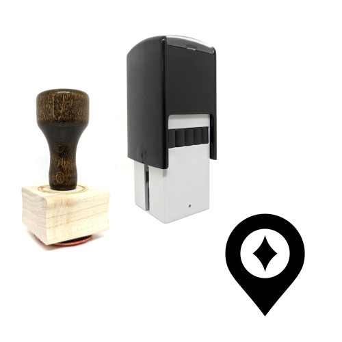 "Map Pointer" rubber stamp with 3 sample imprints of the image