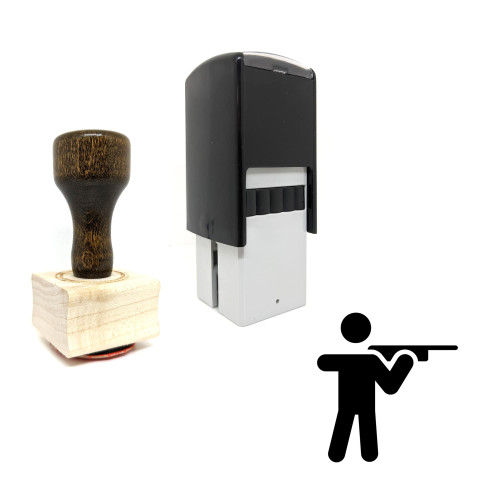 "Shooting" rubber stamp with 3 sample imprints of the image