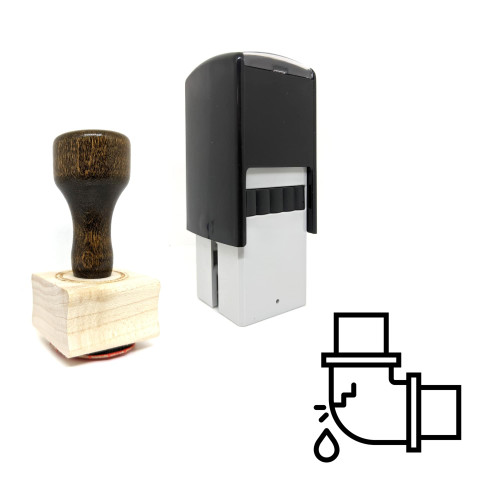 "Leaky Elbow Pipe" rubber stamp with 3 sample imprints of the image