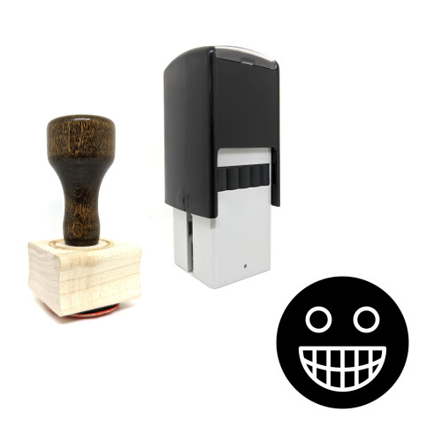 "Grinning Face Emoji" rubber stamp with 3 sample imprints of the image