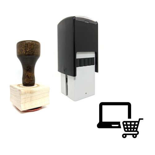 "Online Shopping" rubber stamp with 3 sample imprints of the image