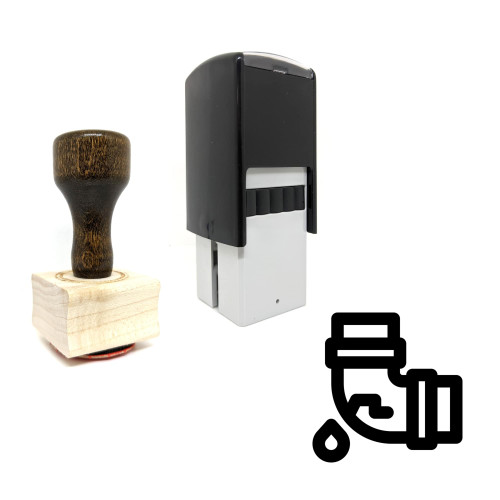 "Leaky Elbow Pipe" rubber stamp with 3 sample imprints of the image