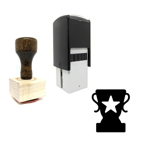 "Trophy" rubber stamp with 3 sample imprints of the image