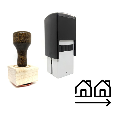 "Move House" rubber stamp with 3 sample imprints of the image
