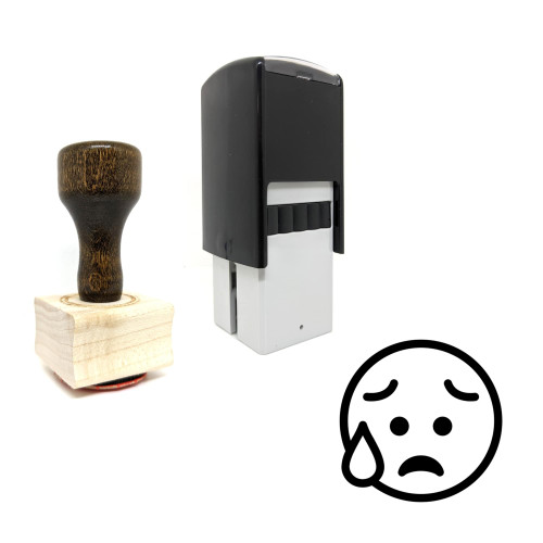 "Worried Emoji" rubber stamp with 3 sample imprints of the image