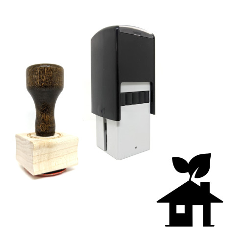 "Eco House" rubber stamp with 3 sample imprints of the image