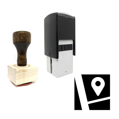 "Map" rubber stamp with 3 sample imprints of the image