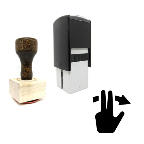 "Two Finger Swipe Right" rubber stamp with 3 sample imprints of the image