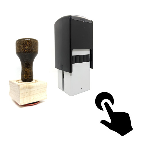 "Press Button" rubber stamp with 3 sample imprints of the image