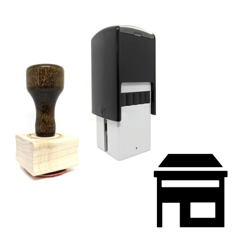 "Shop" rubber stamp with 3 sample imprints of the image