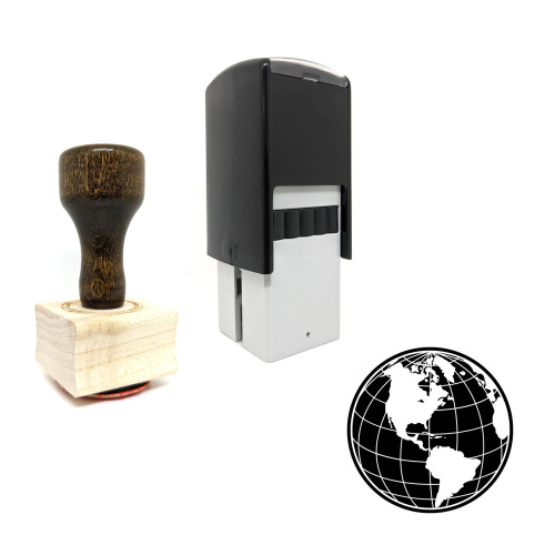 "World Globe" rubber stamp with 3 sample imprints of the image