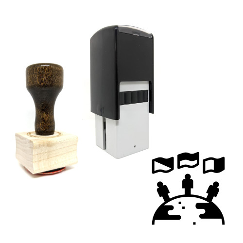 "National" rubber stamp with 3 sample imprints of the image