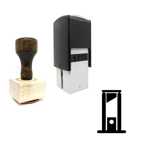 "Guillotine" rubber stamp with 3 sample imprints of the image