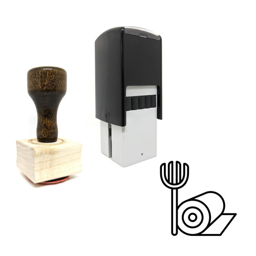 "Pitch Fork" rubber stamp with 3 sample imprints of the image