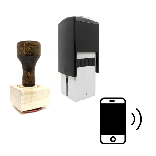 "Smartphone Ringing" rubber stamp with 3 sample imprints of the image