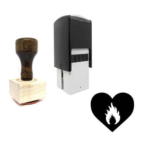 "Burning Love" rubber stamp with 3 sample imprints of the image