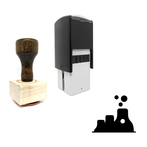 "Eco Factory" rubber stamp with 3 sample imprints of the image