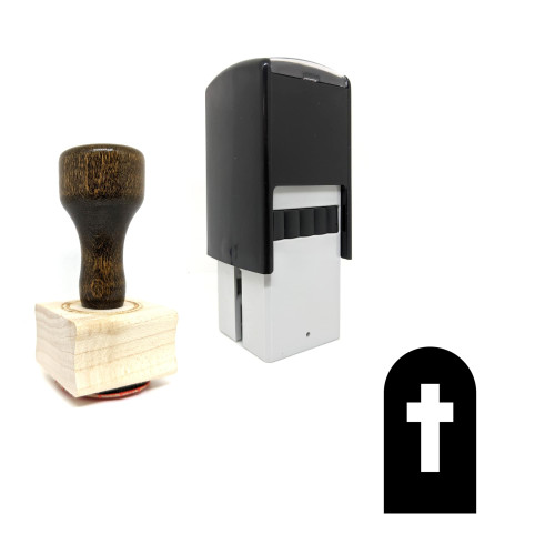 "Tombstone" rubber stamp with 3 sample imprints of the image