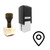 "Locate" rubber stamp with 3 sample imprints of the image